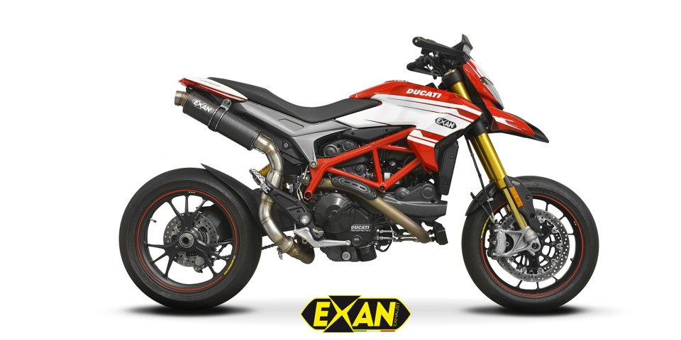 Die Exan Auspuffanlage für die Ducati Hypermotard 939 gibt es als high mount und als low mount System mit Euro4 Zulassung.